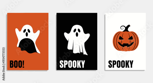 Halloween themed cards with ghost and pumpkin.