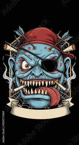 Pirate Skull with Cigar and Eye Patch.