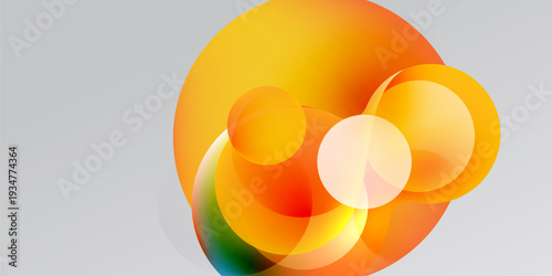 Abstract composition featuring overlapping circles. Warm colors dominate, creating dynamic visual effect. Gradient shades enhance depth, texture.