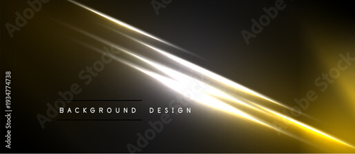 Dark backdrop features bright golden light streaks. Diagonal lines create dynamic visual effect. Minimalist design with text overlay.
