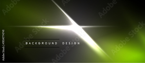 Abstract design features vibrant green, black gradients. Bright light streak crosses center, text reads background design. Modern, dynamic visual.