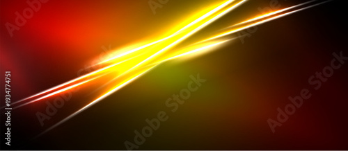 Abstract energy lines, vibrant colors blend. Red, orange, yellow gradients create dynamic visual impact. Dark background emphasizes luminosity.