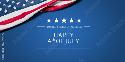 The wrinkled flag of the USA draped onto a flat blue plane with the text 