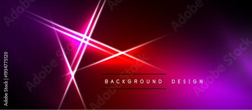 Abstract background features vibrant neon lines, gradients. Dark space contrasts bright pink, purple, red hues. Modern design element.