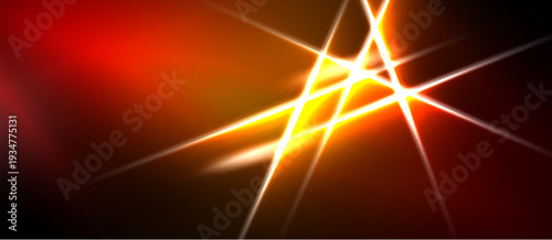Abstract background features bright light flares, orange hues, black space. Dynamic energy radiates from central point. Vivid, modern design.