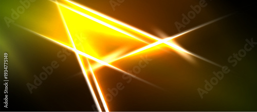 Bright yellow lines intersect, creating starburst effect. Dark background emphasizes glowing shapes, vibrant energy radiates.