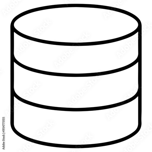 Simple black and white line art icon representing a database cylinder, perfect for technology, data storage, and information management concepts in a clean, minimalist style