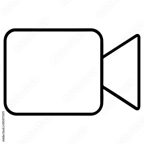 Simple black and white outline icon of a video camera or camcorder, a