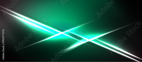 Abstract background features bright lines crossing. Teal, white hues dominate dark space. Modern design element.