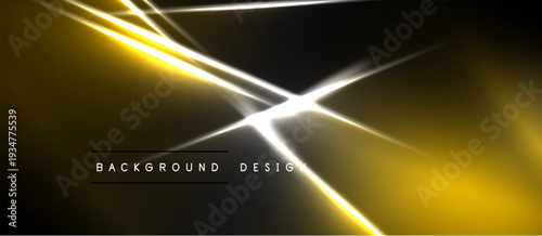 Abstract background features bright lines, golden hues, dark shadows. Modern design evokes energy, dynamism, sleekness.
