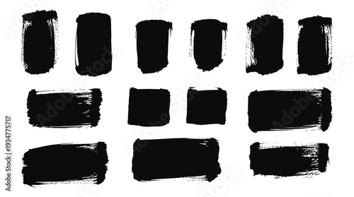 A collection of 12 black brush strokes on a white background