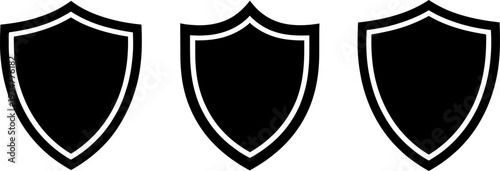 Set of 3 Black Shield Icons Vector