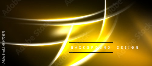 Abstract golden lines create dynamic flow. Bright illumination contrasts dark background. Modern design element for digital projects.