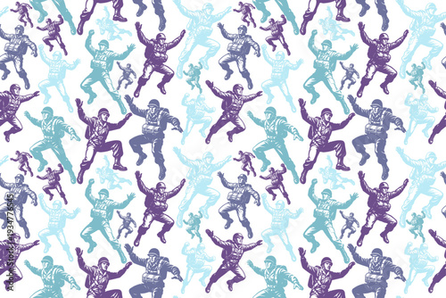 Paratrooper freefall seamless pattern design