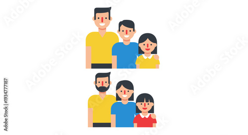 Diverse family portraits in flat design style, representing different family structures