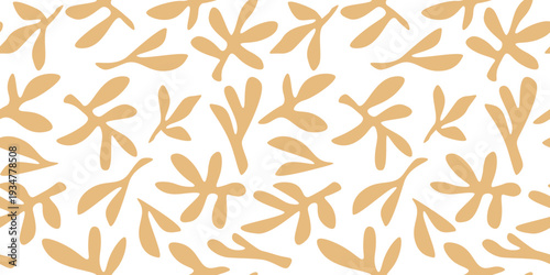 Seamless pattern with abstract primitive leaf silhouettes. Simple botanical print. Vector graphics.