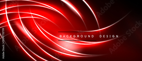Bright red neon lines swirl over dark background. Modern design evokes energy, motion, technology. Simple text reads background design.