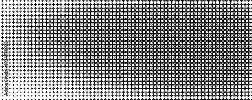 Grunge halftone gradient background. Faded grit noise texture. White and black sand wallpaper. Retro pixelated backdrop.