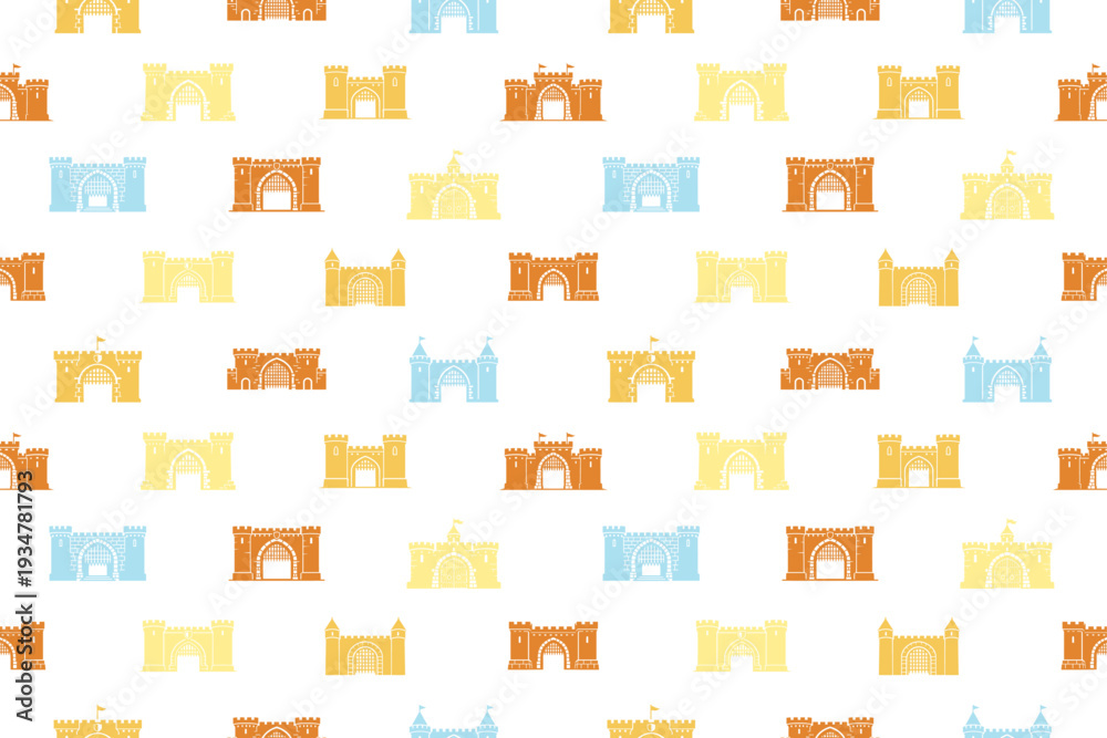 Naklejka premium Medieval wall gate seamless pattern design