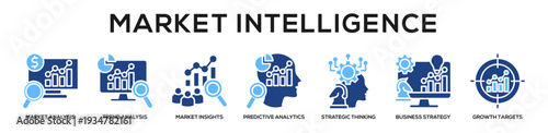 Glyphcolor - Market Intelligence web banner icon vector illustration concept