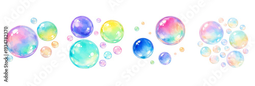 A charming watercolor collection of colorful floating soap bubbles for whimsical logo and packaging design.