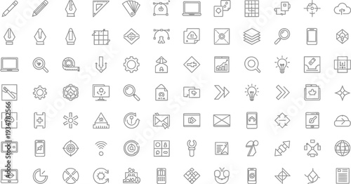 Collection of various black and white icons