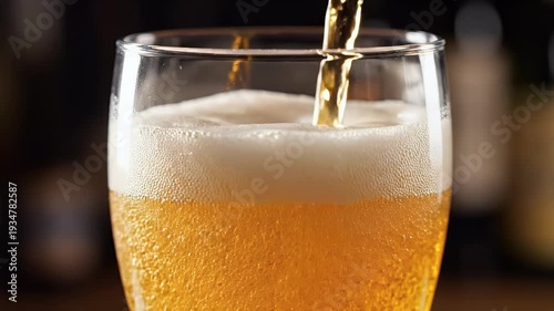 Wallpaper Mural Close-up of golden liquid with frothy head being poured into clear glass Torontodigital.ca