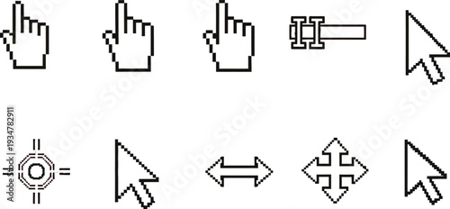 Cursor and direction icons on transparent background