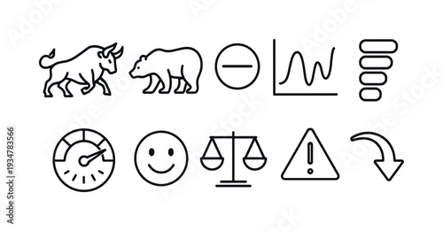 Finance and stock linear icon set. economy, market trends outline icons collection.