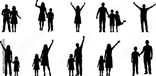 Happy Family Silhouettes Set, Parents and Children Celebration Flat Vector Illustration Isolated