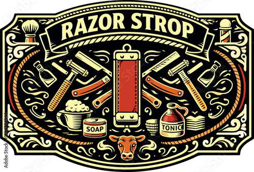 Razor Strop Vintage Barber Badge Vector Art