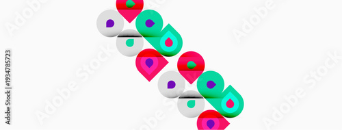 Colorful cylinders arranged diagonally. Bright hues create playful visual pattern. Simple geometric shapes dominate composition.