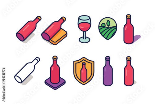Wine, vineyard 3d icon set. beverage, winery icons in 3d style collection