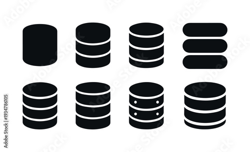 Database, server silhouette icon set. data storage silhouette icons for tech projects