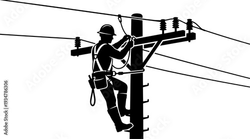 Lineman silhouette vector, Lineman vector, Line worker vector, Electrician vector, Electrical lineman vector, Lineman climbing silhouette vector, Power lineman vector, Line worker silhouette vector, L