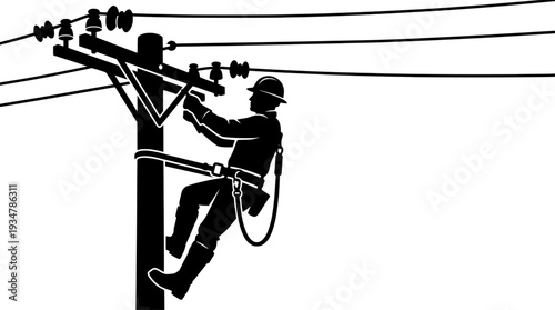 Lineman silhouette vector, Lineman vector, Line worker vector, Electrician vector, Electrical lineman vector, Lineman climbing silhouette vector, Power lineman vector, Line worker silhouette vector, L