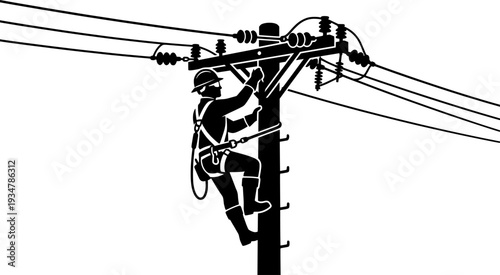 Lineman silhouette vector, Lineman vector, Line worker vector, Electrician vector, Electrical lineman vector, Lineman climbing silhouette vector, Power lineman vector, Line worker silhouette vector, L