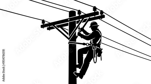 Lineman silhouette vector, Lineman vector, Line worker vector, Electrician vector, Electrical lineman vector, Lineman climbing silhouette vector, Power lineman vector, Line worker silhouette vector, L