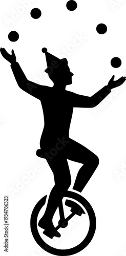 circus player , riding bike , juggling silhouette vector illustration
