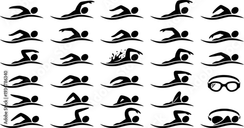 Swimming silhouettes, Swimmer silhouette, Woman swimming silhouette, Swimmer svg, Backstroke swimmer silhouette, Swimming svg, Swimming goggles silhouette, Swimmer icon bundle