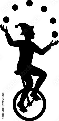 circus player , riding bike , juggling silhouette vector illustration
