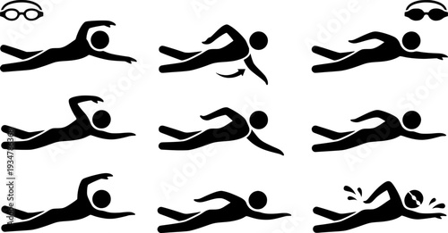 Swimming silhouettes, Swimmer silhouette, Woman swimming silhouette, Swimmer svg, Backstroke swimmer silhouette, Swimming svg, Swimming goggles silhouette, Swimmer icon bundle