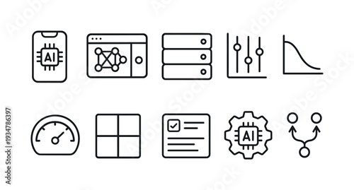 Artificial intelligence and data outline icon set. ai, data management icons collection