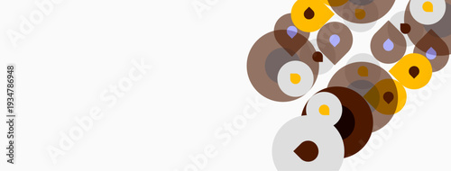 Abstract circles, varying sizes, brown and yellow hues. Minimalist design, clean background, modern aesthetic. Composition suggests movement, energy.