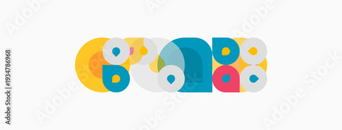 Colorful overlapping circles create abstract pattern. Simple shapes suggest playful design, modern aesthetic. Bright hues dominate composition.