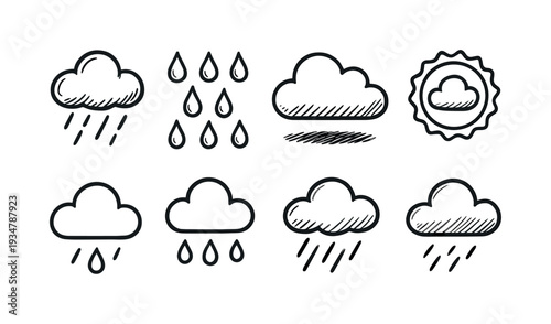 Weather, climate outline icon set. rain, sun, cloud symbols linear collection
