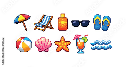 Beach and summer 3d icon set. vacation, relaxation, travel, and seaside symbols