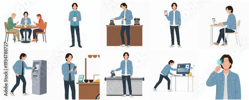 Flat Design Various Activity Young Adult Lifestyle People Illustration Set