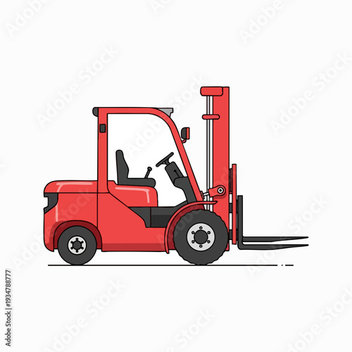 Red forklift truck vector illustration in flat design style for industrial logistics and transportation perfect for graphic design projects