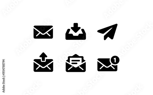 Collection of black email and communication icons on a white background